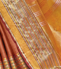 Rust Handwoven Natural Dyed Kanchipuram Bhujodi Motif Saree -Rust