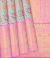 Multi Colour Handloom Kanchipuram Silk Saree With Peacock Motifs-Multi colour