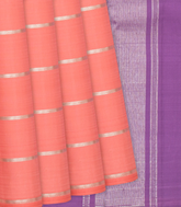 Peach Handloom Kanchipuram Silk Saree With Zari Stripes-Peach-KA8780