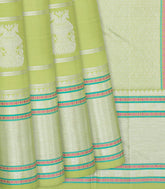 Pista Green Handloom Kanchipuram Silk Saree With Gandaberunda Motifs-Pista Green
