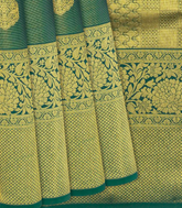 Dark Green Handloom Kanchipuram Silk Saree With Floral Motifs-Dark Green
