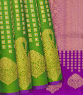Green Handloom Kanchipuram Silk Saree With Floral Motifs-Green