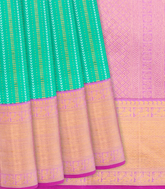 Aquamarine Handloom Kanchipuram Korvai Silk Saree Zari Stripes-Aquamarine