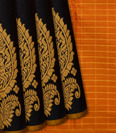 Black Handloom Kanchipuram Silk Saree With Mango Buttas-Black
