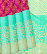Pink Handloom Kanchipuram Silk Saree With Leaf Motifs-Pink