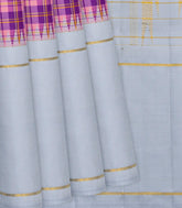 Pink & Purple Handloom Kanchipuram Korvai Silk Saree With Checks-Pink