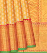 Gold Handloom Kanchipuram Tissue Silk Saree With Meena Kamalam Motifs-Gold