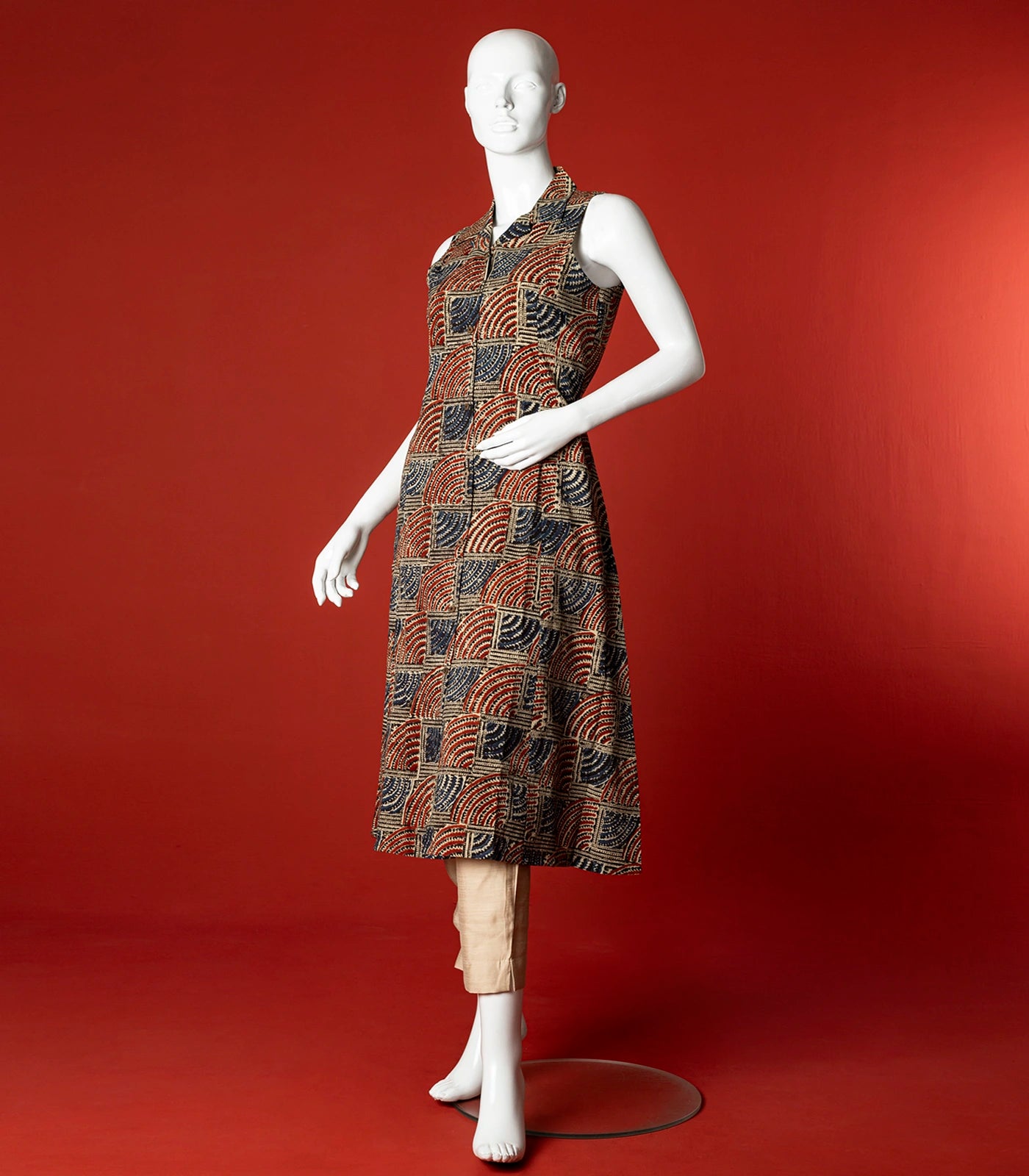 Multi Colour A Line Shirt Dress With Open Collar RmKV Silks