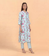 Light Blue with Pink Floral Printed Co-Ord Set-RC5693