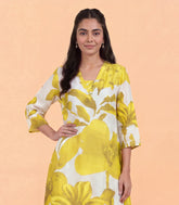 Lime Green & Off White Floral Printed Co-Ord Set-RC5686
