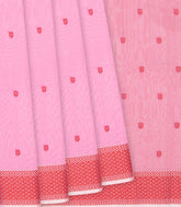 Baby Pink Handloom Silk Cotton Saree With Flower Motifs-Baby Pink