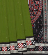 Leaf Green Handloom Orissa Silk saree With Contrast Black Border-Leaf Green