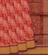 Red Tissue Handloom Orissa Silk Saree With Tribal Motifs-Red