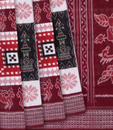 Maroon Handloom Orissa Cotton Saree With Ikat Annam Motifs-Maroon