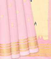 Baby Pink Handloom Paithani Cotton Saree With Mango Buttas-Baby Pink