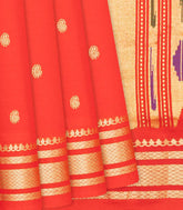 Red Handloom Paithani Cotton Saree With Mango Buttas-Red