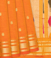 Orange Handloom Paithani Cotton Saree With Mango Buttas-Orange