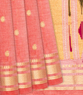 Light Peach Handloom Paithani Cotton Saree With Mango Buttas-Light Peach