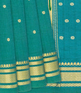 Sea Green Handloom Paithani Cotton Saree With Kamalam Buttas-Sea Green