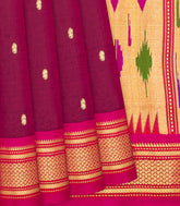 Crimson Handloom Paithani Silk Saree With Mango Zari Buttas-Crimson