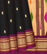 Black Handloom Paithani Silk Saree With Mango Buttas-Black