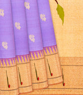 Lavender Handloom Paithani Silk Saree With Annam Buttas & Temple Border-Lavander