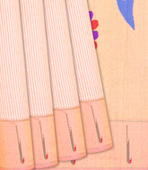 Baby Pink Handloom Paithani Silk Saree With Stripes-Baby Pink