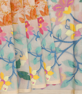 White Handloom Banarasi Jamdhani Printed Organza Saree-White