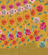 Sage Green Printed Crepe Silk Saree With Floral Motifs Prints-Sage Green