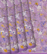 Lavender Woven Chiffon Silk Saree With Printed Floral Motifs-Lavander