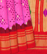 Hot Pink Handwoven Bandhani Silk Saree With Paithani Pallu-Hot Pink
