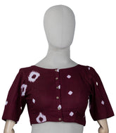 Dark Maroon Printed Readymade Cotton Blouse With Tie & Dye Print-RB5169
