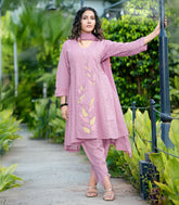 Candy pink floral kurta set with matching dupatta and dhoti pants