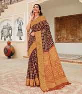 Maroon Handloom Natural Dyed Silk Saree With Minangkabau Motifs