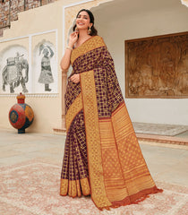 Maroon Handloom Natural Dyed Silk Saree With Minangkabau Motifs