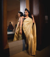 Taupe Woven Banarasi Khadi Georgette Silk Saree With Stripes-BE1623