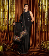 Black Woven Blended Georgette Saree With Embroidered Floral Motifs-EN1831