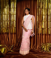 Baby Pink Woven Organza Saree With Embroidery Floral Motifs-EN1682