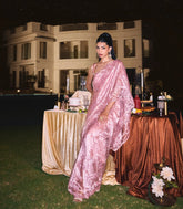Dusty Pink Woven Organza Saree With Embroidered Floral Motifs-EN1861