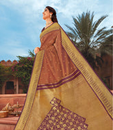 Rustic Brown Handloom Natural Dyed Silk Saree With 99 Flowers On Pallu