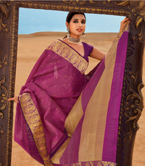 Crimson Handloom Lino Checks Silk Saree Coin Buttas