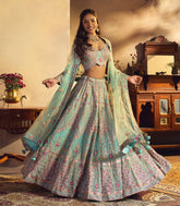 Enchanted Pastel Green & Pink Embroidered Lehenga Set-SK5110