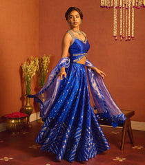 Deep Royal Blue Banarasi Silk Lehenga Set