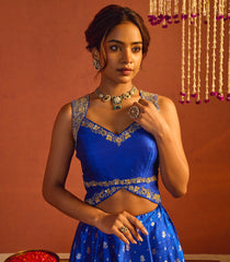 Deep Royal Blue Banarasi Silk Lehenga Set