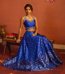 Deep Royal Blue Banarasi Silk Lehenga Set
