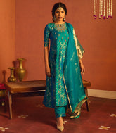 Teal Green Jaal Banarasi Anarkali Suit Set-RC5490