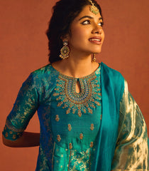 Teal Green Jaal Banarasi Anarkali Suit Set-RC5490