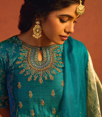 Teal Green Jaal Banarasi Anarkali Suit Set-RC5490