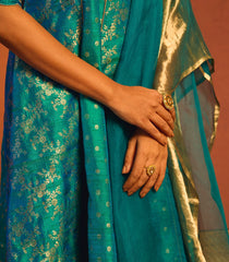 Teal Green Jaal Banarasi Anarkali Suit Set-RC5490