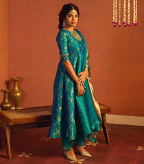 Teal Green Jaal Banarasi Anarkali Suit Set-RC5490